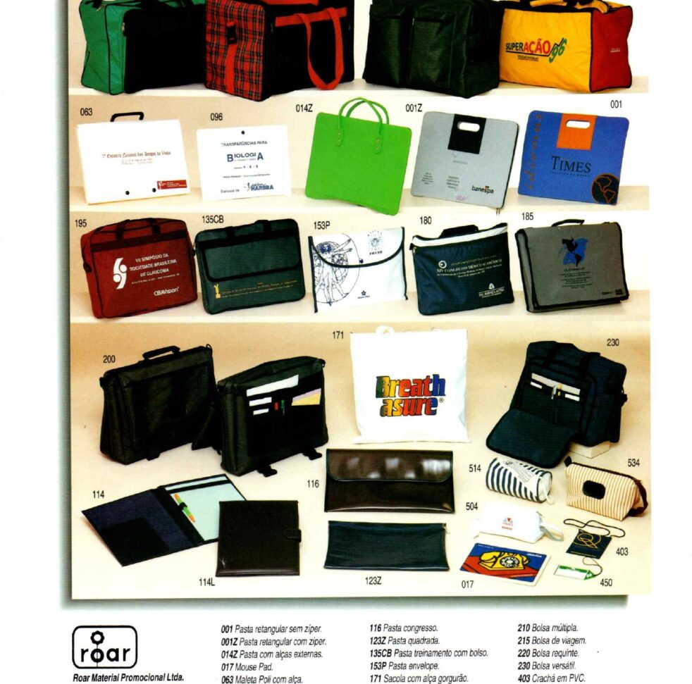 Catálogos antigos da fábrica de mochilas Roar
