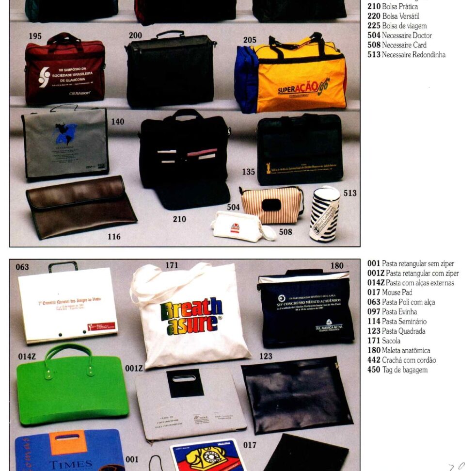 Catálogos antigos da fábrica de mochilas Roar