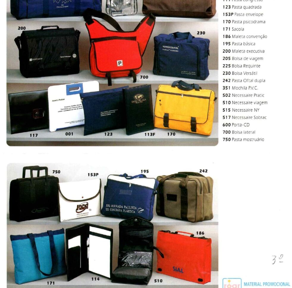 Catálogos antigos da fábrica de mochilas Roar